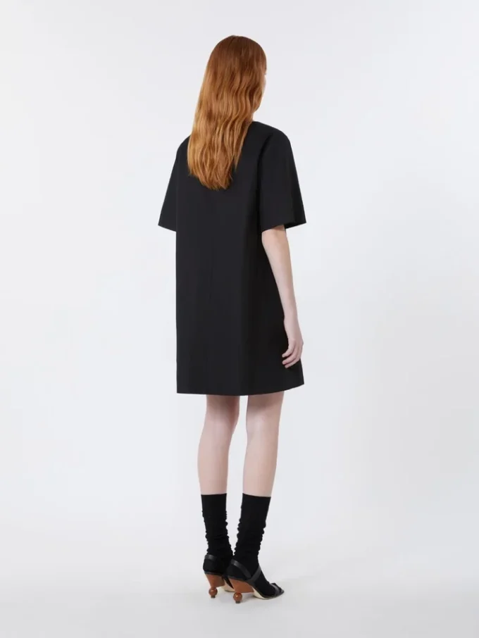 Cotton and linen canvas short dress, black