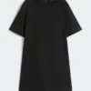Cotton and linen canvas short dress, black