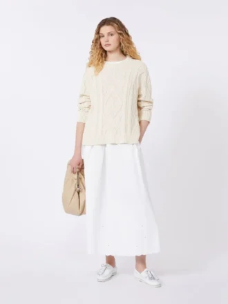 Cotton and linen canvas skirt, white