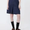 Cotton and linen denim bermuda shorts, navy