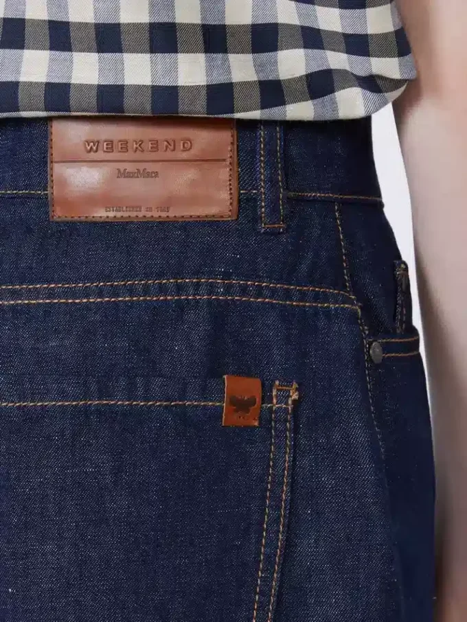 Cotton and linen denim bermuda shorts, navy