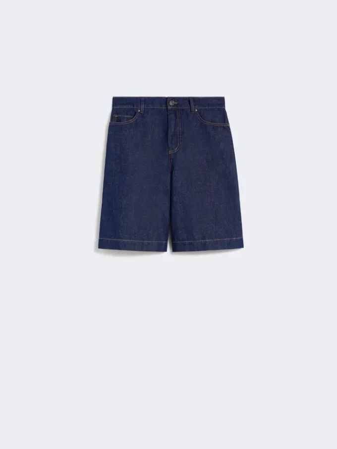 Cotton and linen denim bermuda shorts, navy