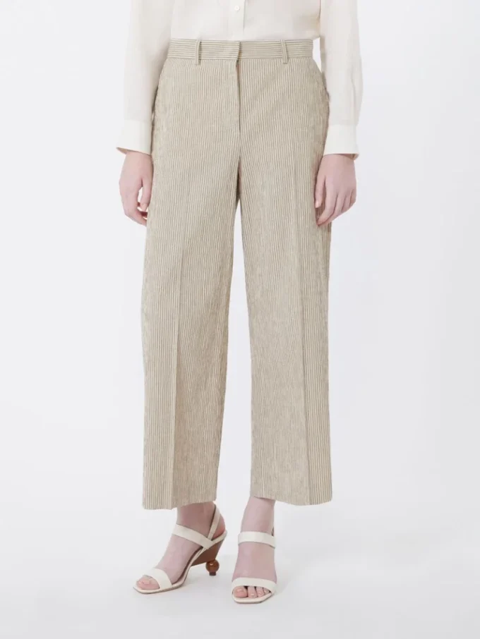 Cotton and linen seersucker trousers, sand