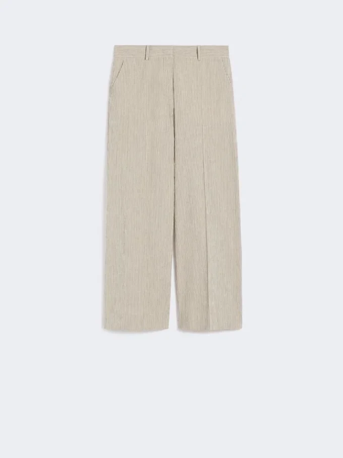 Cotton and linen seersucker trousers, sand