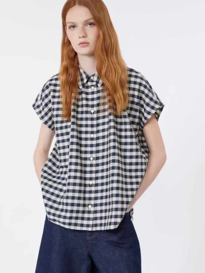 Cotton and ramie batavia shirt, navy