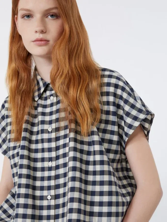 Cotton and ramie batavia shirt, navy