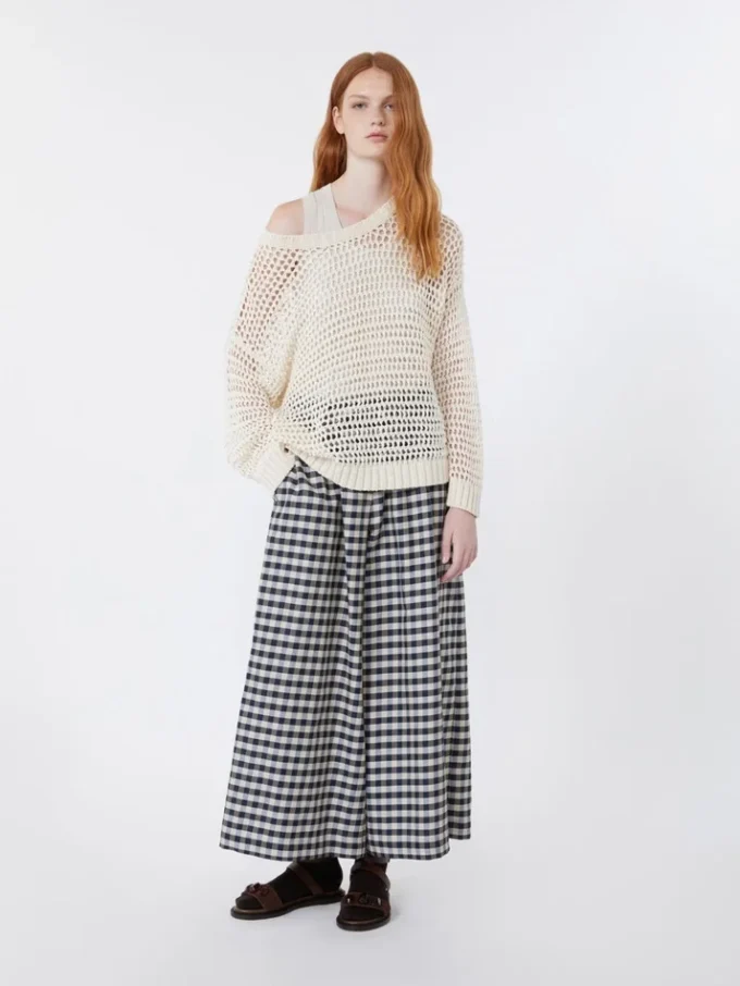 Cotton and ramie batavia trousers, navy