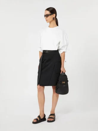 Stretch cotton wrap skirt, black