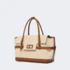 Cotton canvas and leather handbag, powder