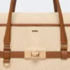 Cotton canvas and leather handbag, powder