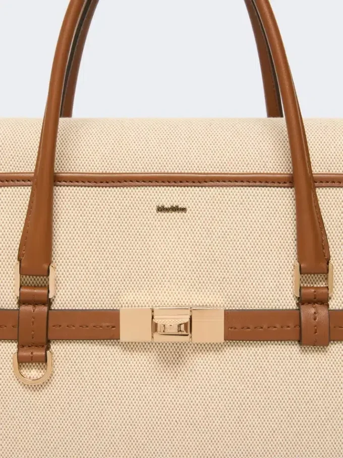 Cotton canvas and leather handbag, powder