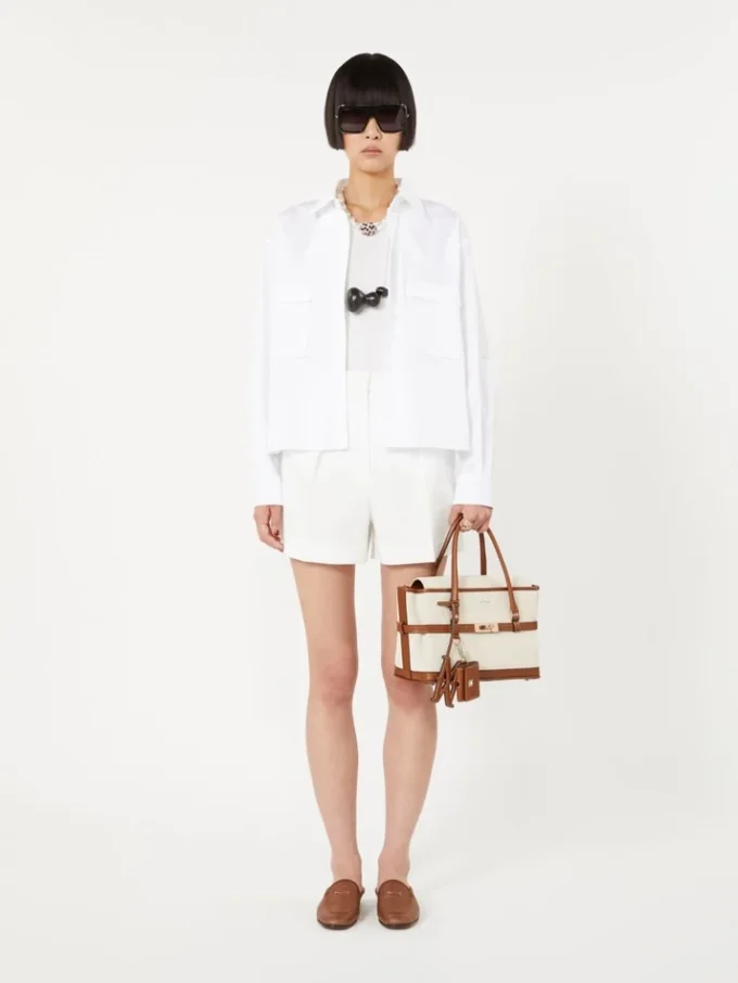 Cotton canvas and leather handbag, powder