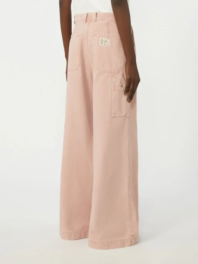 Cotton canvas wide-leg trousers, pink