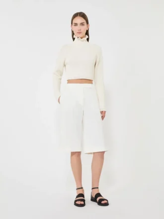 Cotton cordonnet cropped jumper, white