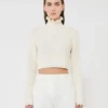 Cotton cordonnet cropped jumper, white