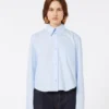 Cotton cropped shirt with pleated back, light blue