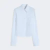 Cotton cropped shirt with pleated back, light blue