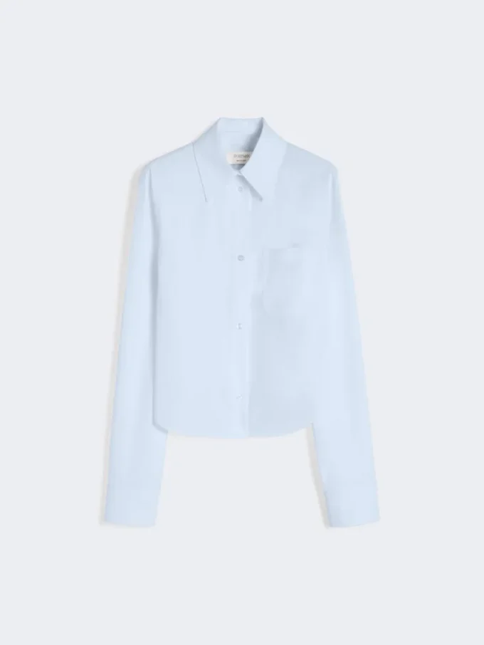 Cotton cropped shirt with pleated back, light blue