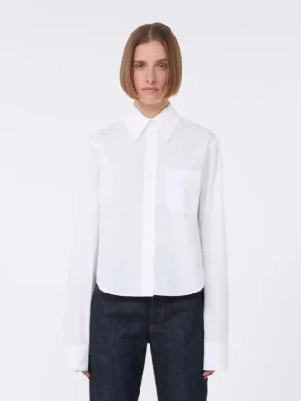 Cotton cropped shirt with pleated back, optical white