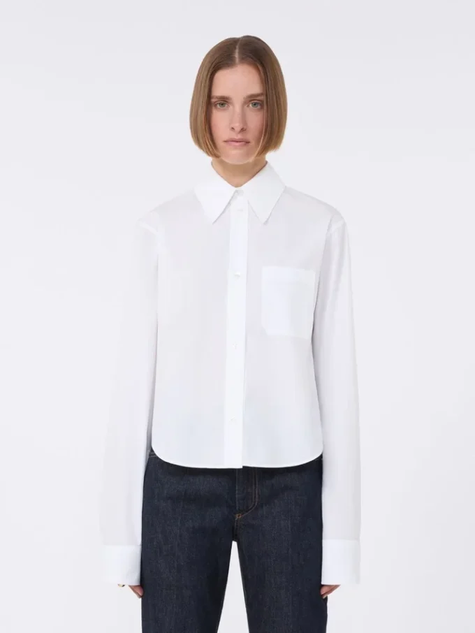 Cotton cropped shirt with pleated back, optical white