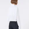 Cotton cropped shirt with pleated back, optical white