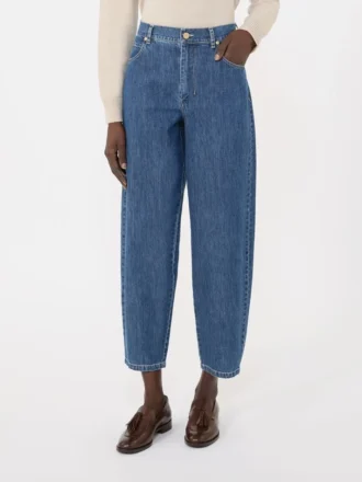 Cotton denim candle-leg jeans, midnightblue