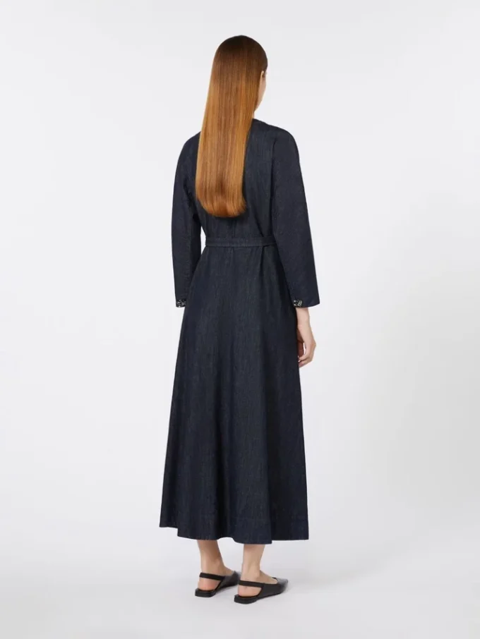 Cotton denim dress with belt, ultramarine