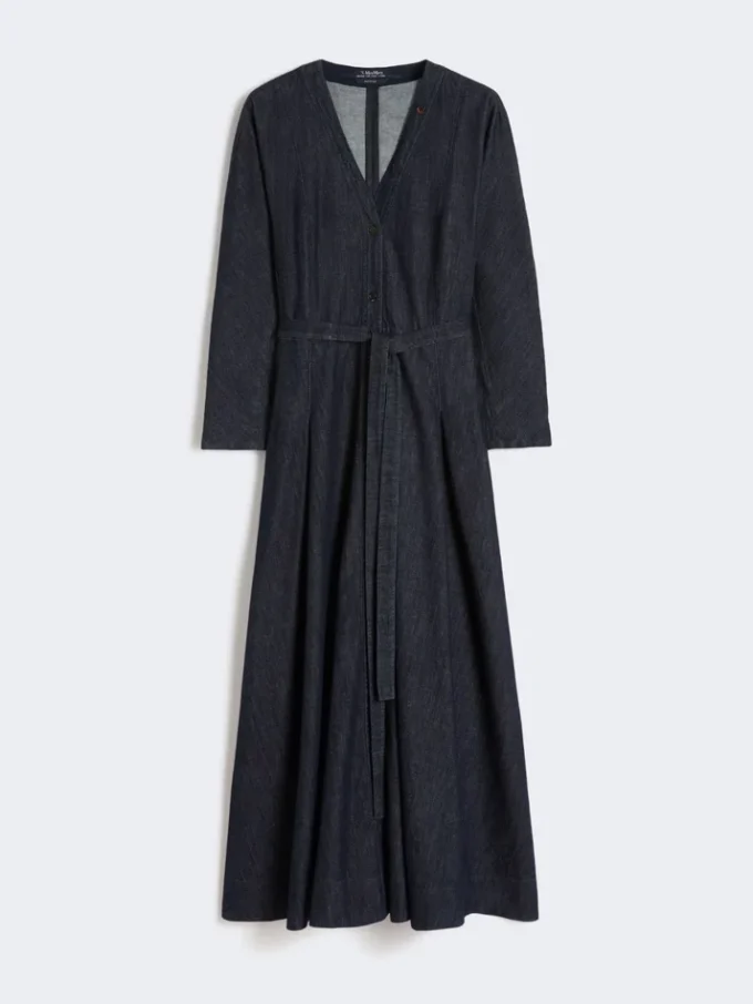 Cotton denim dress with belt, ultramarine