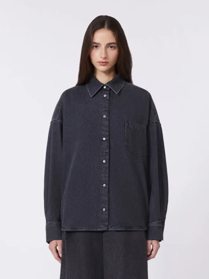 Cotton denim shirt, black