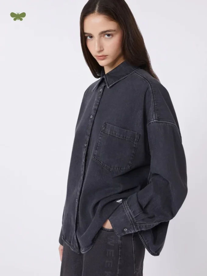 Cotton denim shirt, black