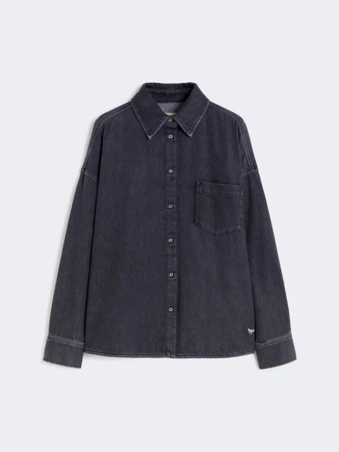 Cotton denim shirt, black