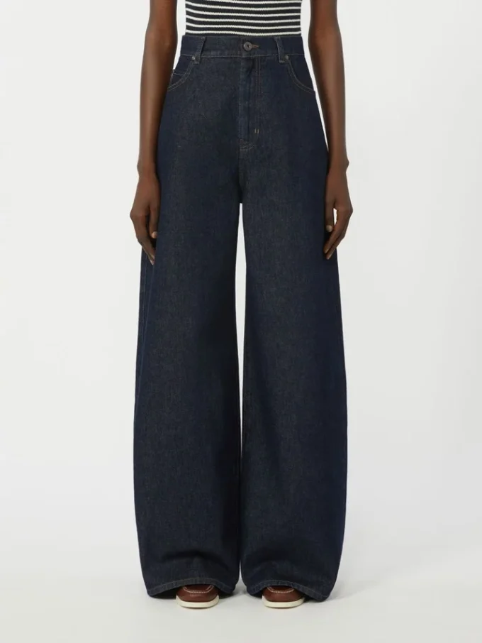 Cotton denim wide-leg jeans, navy