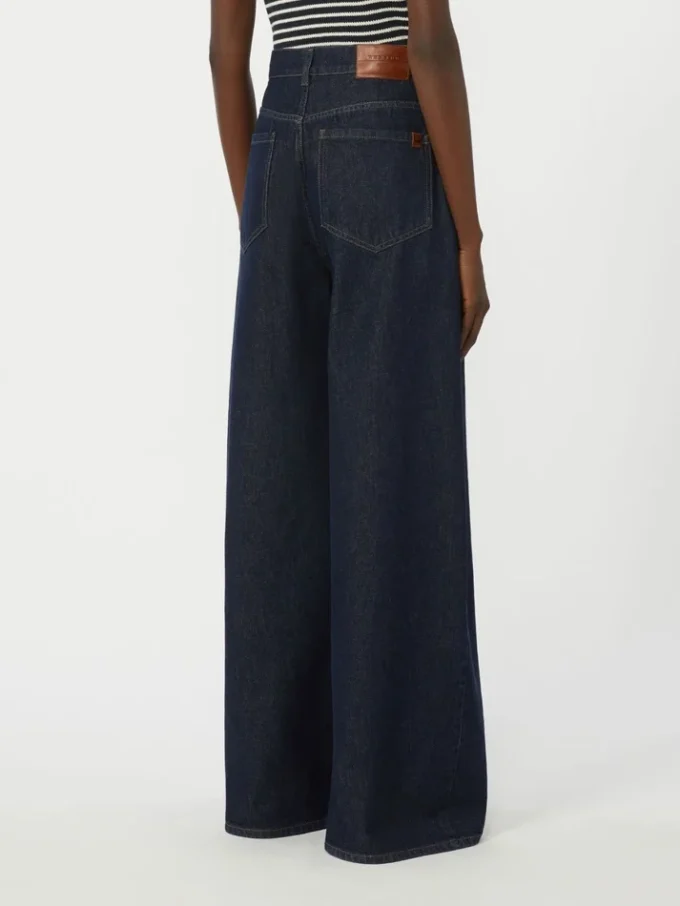 Cotton denim wide-leg jeans, navy