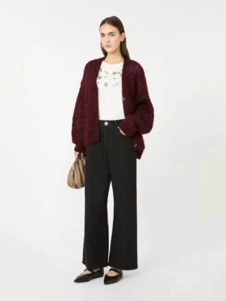 Cotton drill wide-leg trousers, black