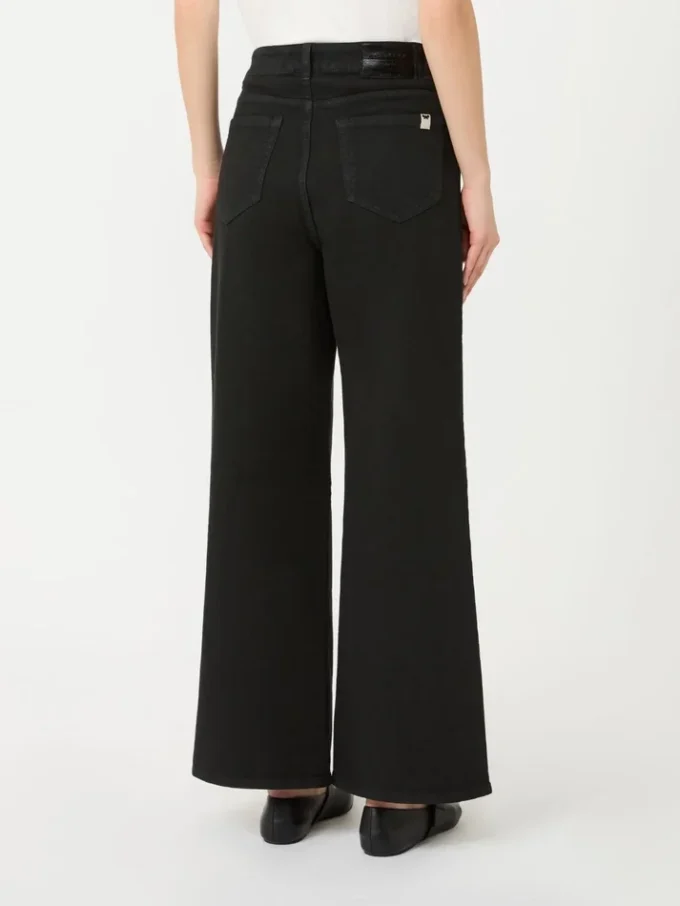 Cotton drill wide-leg trousers, black