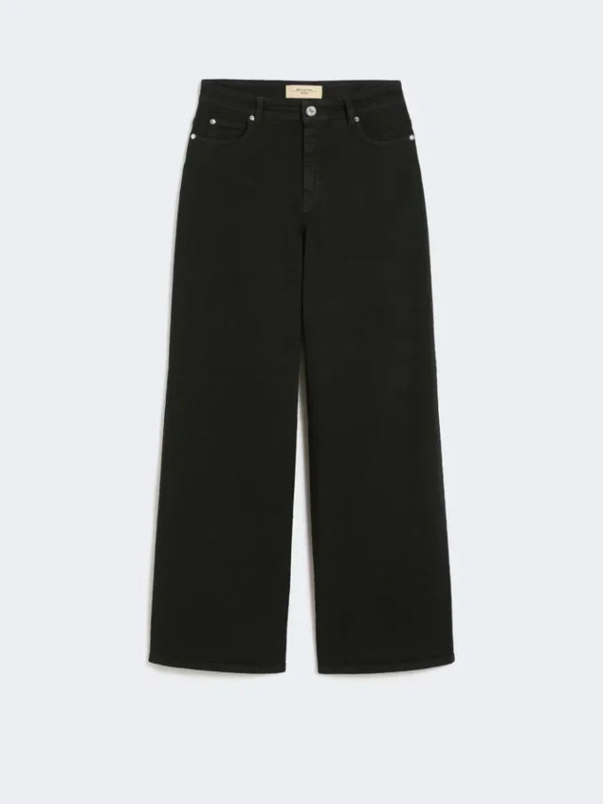 Cotton drill wide-leg trousers, black
