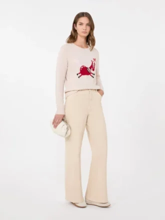 Cotton drill wide-leg trousers, sand