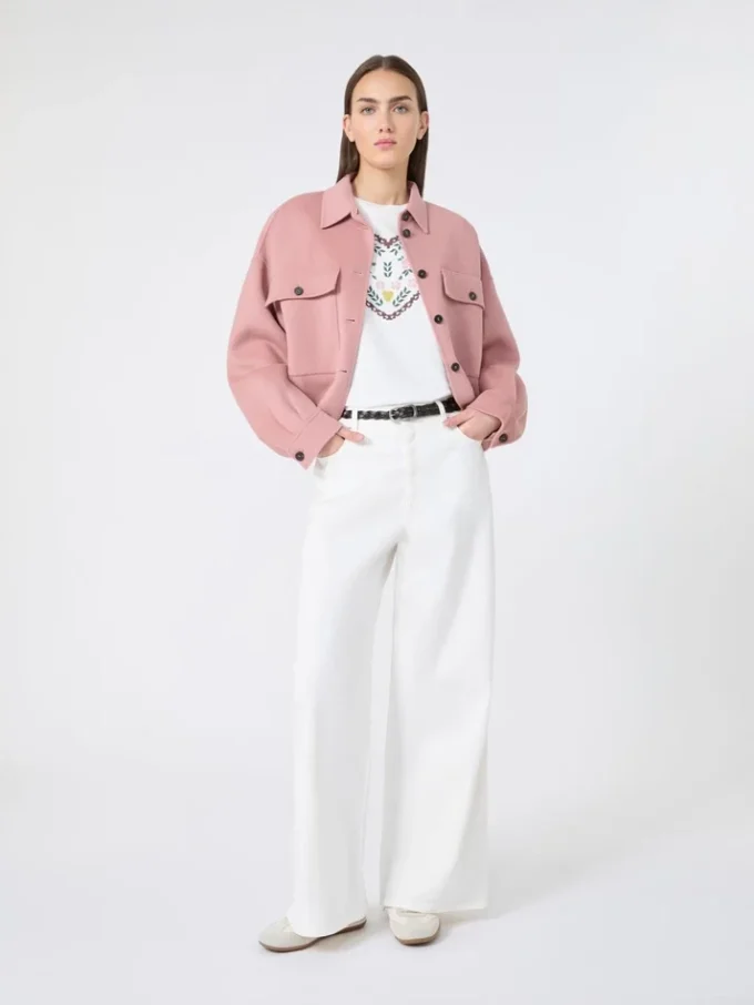 Cotton drill wide-leg trousers, white