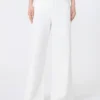 Cotton drill wide-leg trousers, white