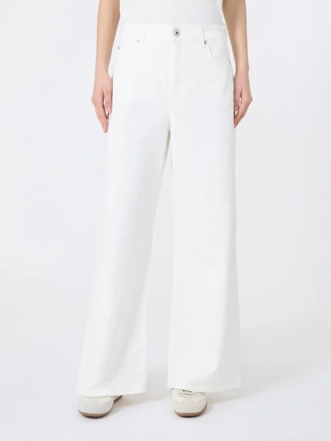 Cotton drill wide-leg trousers, white