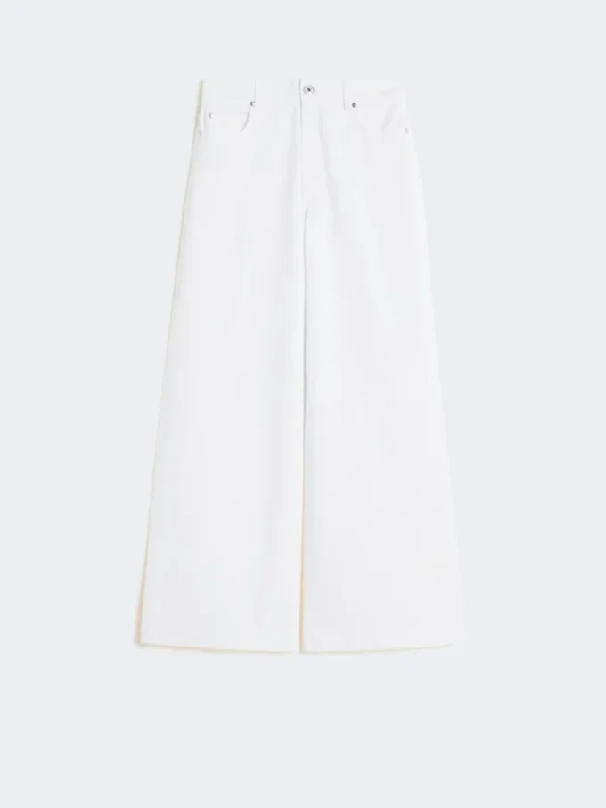 Cotton drill wide-leg trousers, white