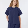 Cotton poplin crew-neck shirt, navy