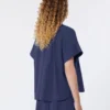 Cotton poplin crew-neck shirt, navy