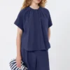 Cotton poplin crew-neck shirt, navy
