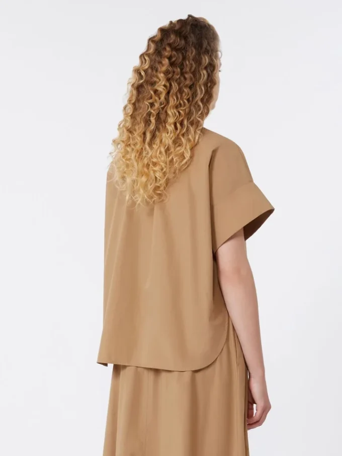 Cotton poplin crew-neck shirt, tobacco