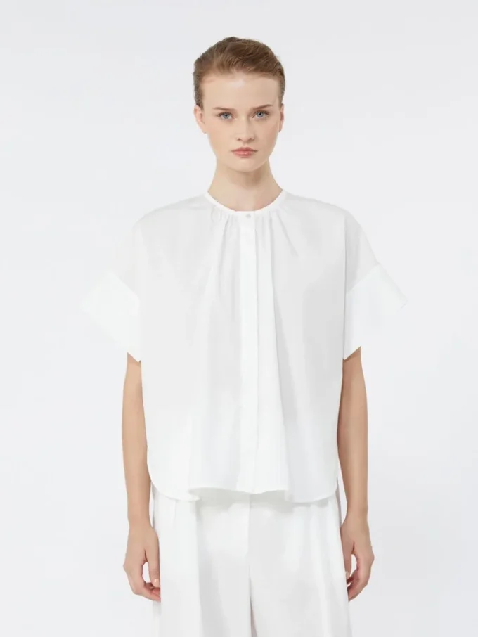 Cotton poplin crew-neck shirt, white