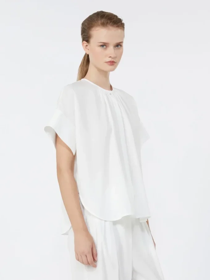 Cotton poplin crew-neck shirt, white