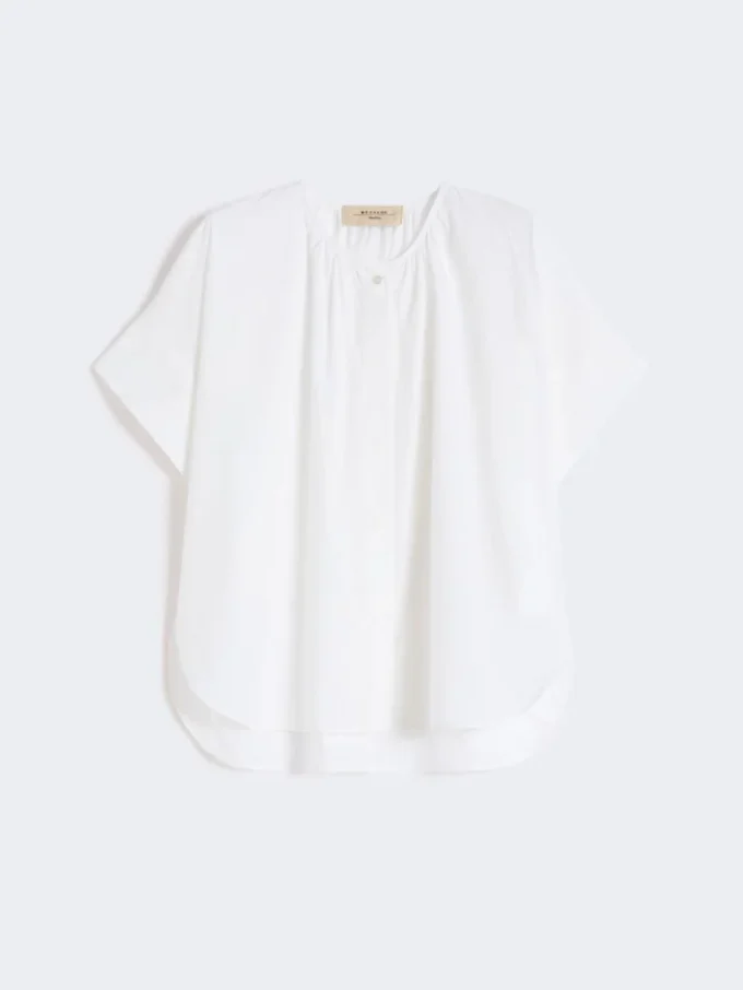 Cotton poplin crew-neck shirt, white