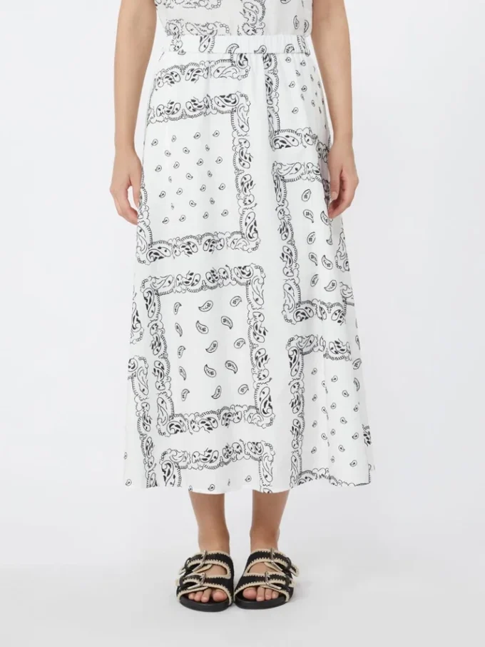 Cotton-poplin midi skirt, white