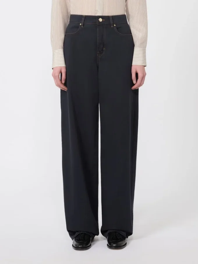 Cotton satin baggy trousers, navy